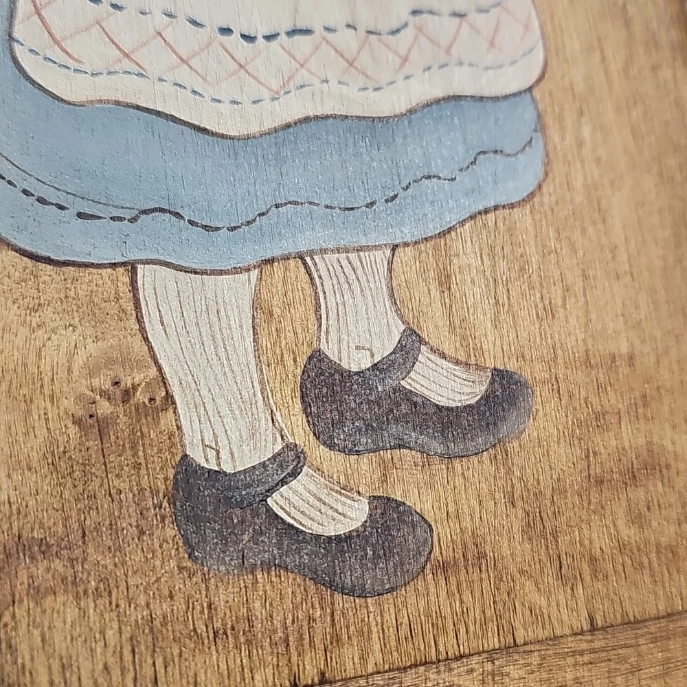 Beautiful Vintage Handpainted Prairie Girl+Doll Wooden Keepsake Box, Sliding Lid